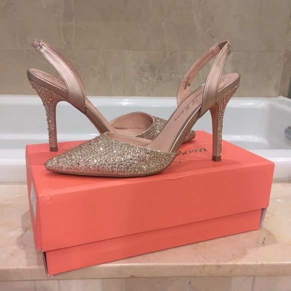 De Blossom Collection Shoes - Majesty Nude/Rose color Sparkle Heels